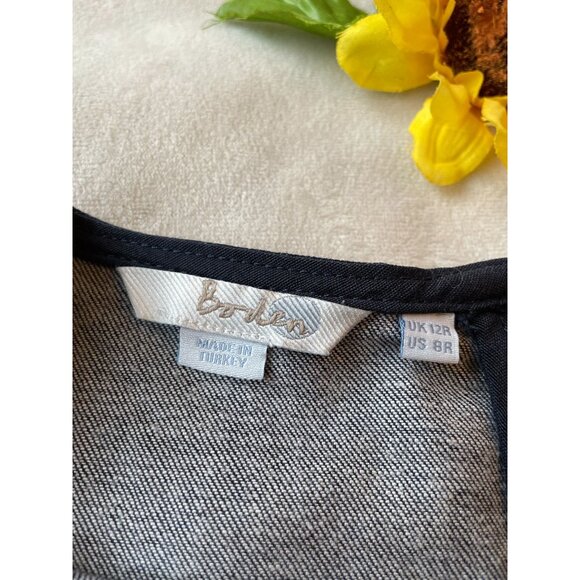 Boden Dark Denim Short Sleeve Dress - Size 8R Dark Academia - Picture 3 of 11